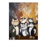 Artery8 Tuxedo Cat Lover Drinking Smoking Bachelor Party Wall Art Print in Mustard | Size: W12" x H16" Artery8 Mustard W12" x H16"