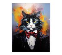 Wall Art Print Tuxedo Cat Lover Gift Black White Pet Portrait Artwork Painting Poster Artery8 Multi W24 inch x H32 inch