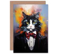 Artery8 Tuxedo Cat Lover Gift Black White Pet Portrait Artwork Painting Greeting Card Artery8 Multicolor