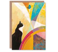 Artery8 Greeting Card Tuxedo Cat Lover Hilma Rainbow Abstract Design Blank For Him Or Her Art Birthday Card