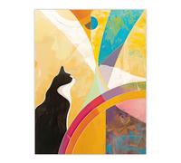 Tuxedo Cat Lover Hilma Rainbow Abstract Design Wall Art Print Artery8 Multi W24 inch x H32 inch