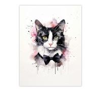 Artery8 Tuxedo Cat Lovers Gift Watercolour Pet Portrait Painting Artwork Large Wall Art Poster Print Thick Paper 18X24 Inch