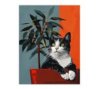 Wall Art Print Tuxedo Cat Portrait Sitting in Plant Pot Poster Artery8 Orange W24 inch x H32 inch