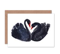 Artery8 Two Black Swans Animal Couple in Love Painting Greeting Card Artery8 Multicolor