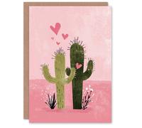 Artery8 Two Cacti Pastel Pink Plant Lover Cactus Love Valentine's Day Card