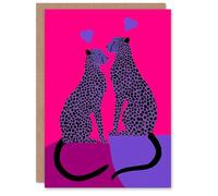 Artery8 Two Cheetahs Hot Pink Purple Animals in Love Valentine's Day Card