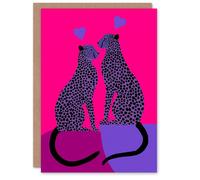Artery8 Two Cheetahs Hot Pink Purple Animals in Love Valentine's Day Card