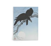 Artery8 Two Crows On A Tree Branch Canvas Wall Art Print Ohara Koson in Blue | Size: W12" x H16" Artery8 Blue W12" x H16"