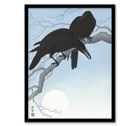 Artery8 Two Crows On A Tree Branch Vintage Japan Framed Wall Art Print Koson in Blue | Size: W12" x H16" Artery8 Blue W12" x H16"