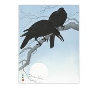 Artery8 Two Crows On A Tree Branch Vintage Japan Wall Art Print Koson in Blue | Size: W24" x H32" Artery8 Blue W24" x H32"