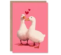 Artery8 Two Cute Geese Animals in Love Modern Pink Valentine's Day Card