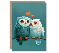Artery8 Two Cute Owls in Love Night Blue Sky Branch Valentine's Day Card Artery8 Blue