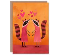Artery8 Two Cute Racoons In Love Modern Folk Illustration Valentine's Day Card