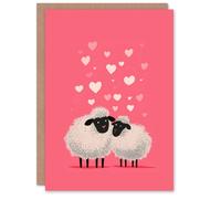 Artery8 Two Cute Woolly Sheep In Love Modern Illustration Valentine's Day Card