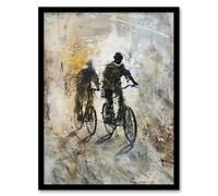 Artery8 Two Cyclists Bikes Dark Bubble Painting Artwork Framed Art Print in Grey | Size: W12" x H16" Artery8 Grey W12" x H16"