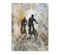 Artery8 Two Cyclists Bikes Dark Bubble Painting Artwork Wall Art Print in Grey | Size: W18" x H24" Artery8 Grey W18" x H24"