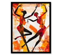 Artery8 Two Dancers in Abstract Artwork Red Orange Bold Framed Art Print | Size: W12" x H16" Artery8 Orange W12" x H16"