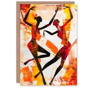 Artery8 Two Dancers in Abstract Artwork Red Orange Bold Greeting Birthday Card Him Her All Blank
