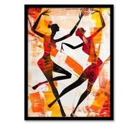 Artery8 Two Dancers in Abstract Artwork Red Orange Bold Living Room Artwork Framed Wall Art Print 18X24 Inch