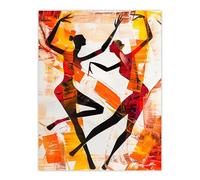 Two Dancers in Abstract Artwork Red Orange Bold Wall Art Print Artery8 Orange W18 inch x H24 inch