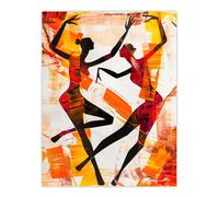 Artery8 Two Dancers in Abstract Artwork Red Orange Bold Wall Art Print | Size: W12" x H16" Artery8 Orange W12" x H16"