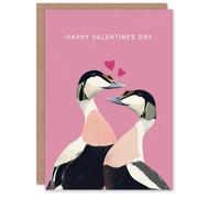 Artery8 Two Eider Ducks Cute Animals In Love Modern Valentine's Day Card in Pink Artery8 Pink