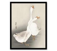 Artery8 Two Geese Birds Ukiyo E Framed Wall Art Print Vintage Japan : Artwork by Koson 18x24 Graceful bird duo symbolising peace and harmony, ideal for tranquil hallways or study walls