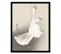Artery8 Two Geese Vintage Bird Ukiyo E Vintage Japan Framed Wall Art Print Koson in Beige | Size: A4 Artery8 Beige A4