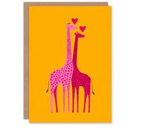 Artery8 Two Giraffes Animals in Love Vibrant Illustration Valentine's Day Card