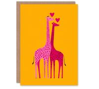 Artery8 Two Giraffes Animals in Love Vibrant Illustration Valentine's Day Card in Yellow Artery8 Yellow