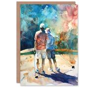 Artery8 Two Golfer Friends in Bunker Watercolour Golf Sun Greeting Birthday Card Him Her All Blank
