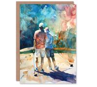 Artery8 Two Golfer Friends in Bunker Watercolour Golf Sun Greeting Birthday Card Him Her All Blank