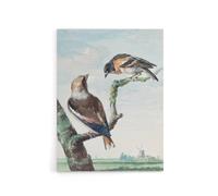 Artery8 Two Hawfinch Birds in Rural Landscape Schouman Canvas Wall Art Print in Blue | Size: W12" x H16" Artery8 Blue W12" x H16"