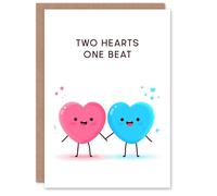 Artery8 Two Hearts One Beat Pink Blue Cute Kawaii Style Valentine's Day Card