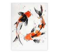 Artery8 Two Japanese Koi Carp Fish Bright Watercolour Living Room Extra Large XL Wall Art Poster Print