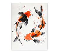 Artery8 Two Japanese Koi Carp Fish Bright Watercolour Living Room Large Wall Art Poster Print Thick Paper 18X24 Inch