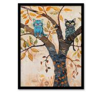 Artery8 Two Kittens On An Autumn Tree Folk Art Cat Lover Wall Art Print - A4 Size
