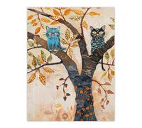 Artery8 Two Kittens on an Autumn Tree Folk Art Cat Lover Wall Art Print in Beige | Size: W18" x H24" Artery8 Beige W18" x H24"
