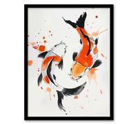 Artery8 Two Koi Carp Fish Orange Black Watercolour Framed Wall Art | Size: W12" x H16" Artery8 Orange W12" x H16"