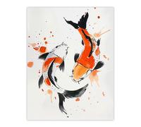 Two Koi Carp Fish Orange Black Watercolour Wall Art Print Artery8 Orange W24 inch x H32 inch