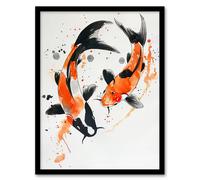 Artery8 Two Koi Carp Japanese Fish Bright Watercolour Bathroom Toilet Art Print Framed Poster Wall Decor 12x16 inch