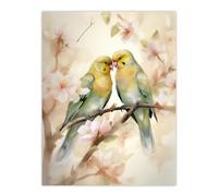 Artery8 Two Lovebirds Cherry Blossom Watercolour Pair Perched Extra Large XL Wall Art Poster Print