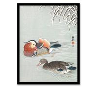 Artery8 Two Mandarin Ducks in Snow Vintage Japan Framed Wall Art Print Koson | Size: A4 Artery8 Multicolor A4