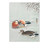 Artery8 Two Mandarin Ducks in Snow Vintage Japan Wall Art Print Koson | Size: W18" x H24" Artery8 Multicolor W18" x H24"