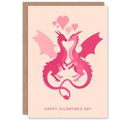 Artery8 Two Pink Intertwined Dragons Modern Illustration Valentine's Day Card