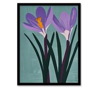 Artery8 Two Purple Crocus Flowers Painting Simple Floral Living Room Artwork Framed Wall Art Print A4