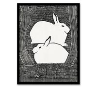 Artery8 Two Stylised Snow Hares Samuel J De Mesquita Framed Wall Art Print in Black | Size: W12" x H16" Artery8 Black W12" x H16"