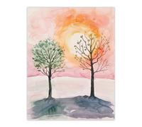 Artery8 Two Summer Trees in Pink Orange Sunset Landscape Living Room Extra Large XL Wall Art Poster Print
