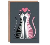 Artery8 Two Tabby Cats Kissing Modern Illustration Valentine's Day Card