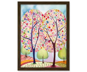 Artery8 Two Trees Blooming In Spring Folk Art Watercolour Painting Artwork Framed A3 Wall Art Print